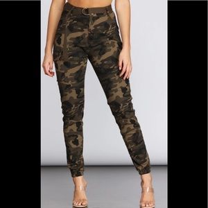 High Waisted Army Cargo Camouflage Pants